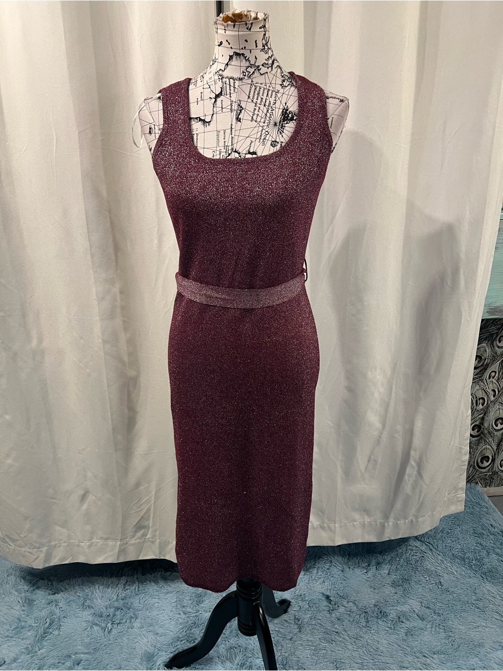 Lulu's Shimmering Burgundy Knitlike Midi Dress